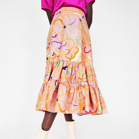 TANYA TAYLOR Women's Katli Floral Print Tiered MIDI Flounced Skirt Size 4 - Picture 2 of 10